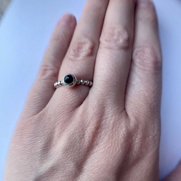 PANDORA My Desire Onyx Cabochon Sterling Silver Twist Stacking Ring - Picture 3 of 5